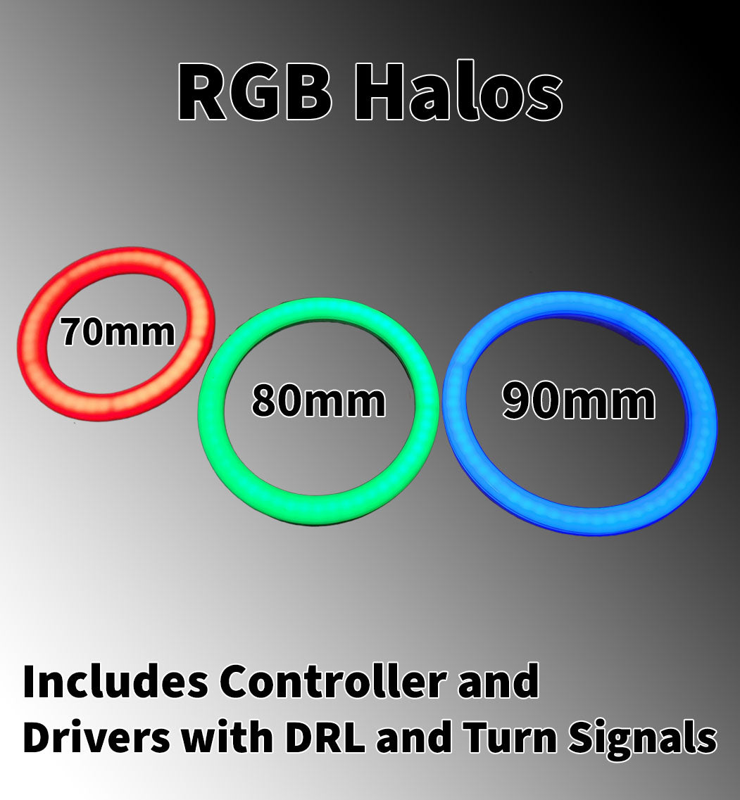 RGB halos - Includes controller with DRL and Turn Signal Inputs
