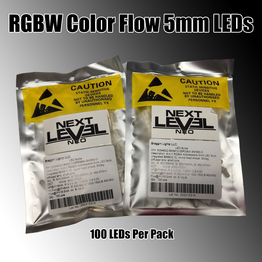 Color flow RGBW 5mm leds(100 count pack) - SK6812 RGBW